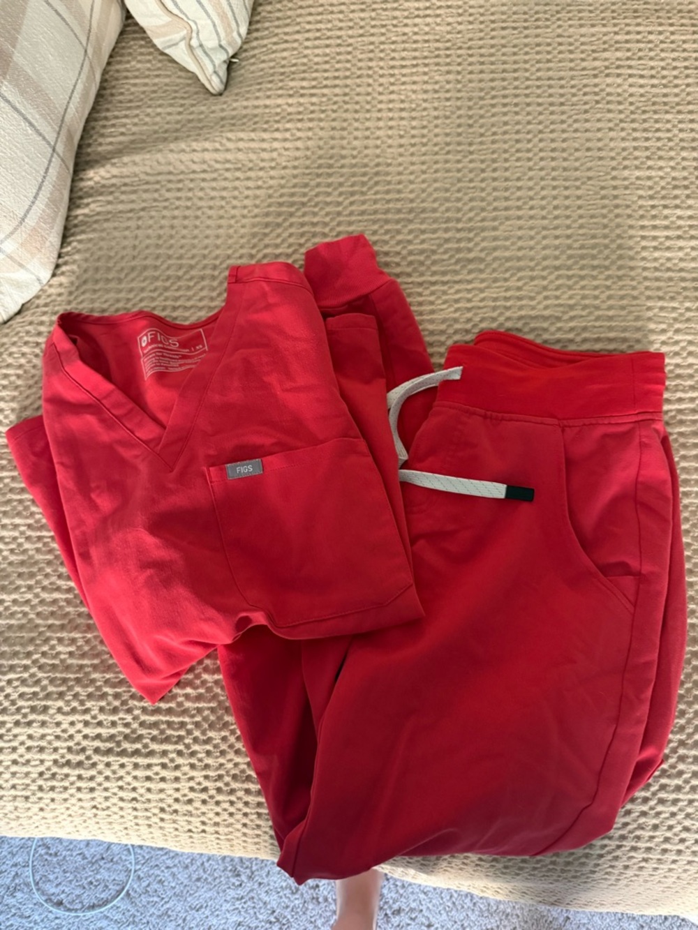 Figs Women's Bright Red Scrub Top and Jogger Set